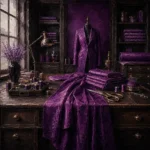 Plum Constellation Tailor's Worktable With Folded Plum Textiles Purple Dressing Room Wall Art