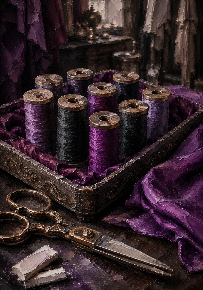 Plum Reliquary Tray Of Thread Spools Purple Home Office Wall Art