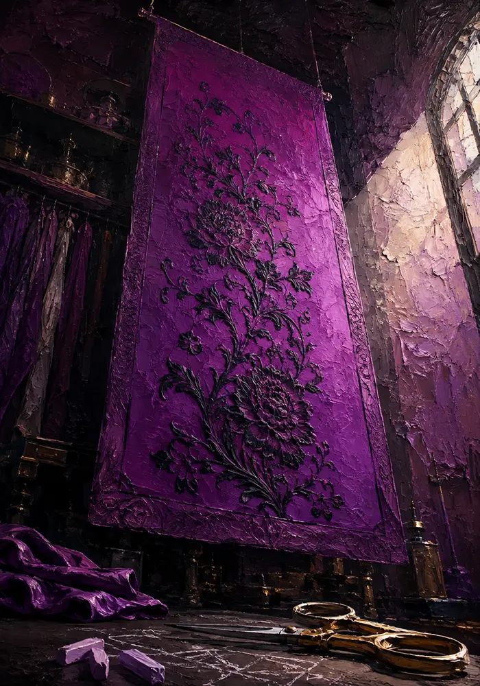 Plum Portrait Embroidered Panel Purple Living Room Wall Art