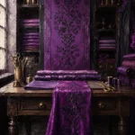Plum Ascent Tailor's Worktable With Folded Plum Textiles Purple Dressing Room Wall Art