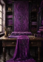 Plum Ascent Tailor's Worktable With Folded Plum Textiles Purple Dressing Room Wall Art