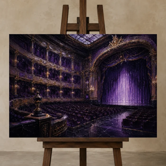 Premium Wall Art Yatay Html Edition – NM3-PUR-VO-H-005 displayed on a studio easel