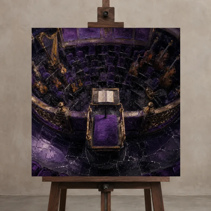 Premium Wall Art Kare Html Edition – NM3-PUR-VO-S-002 displayed on a studio easel