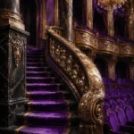 Violet Reliquary Curved Staircase Leading To Balcony Seats Purple Home Theater Wall Art