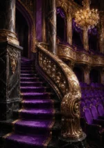 Violet Reliquary Curved Staircase Leading To Balcony Seats Purple Home Theater Wall Art