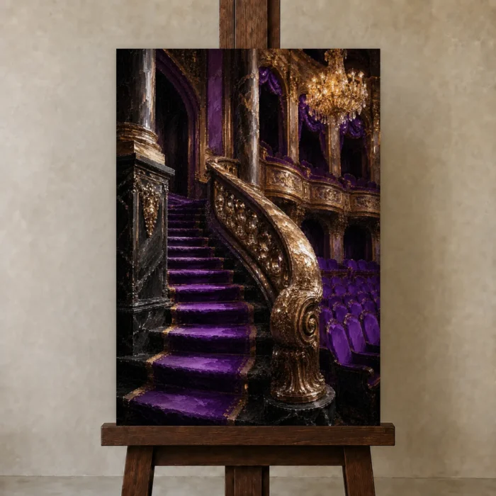 Premium Wall Art Dikey Html Edition – NM3-PUR-VO-V-003 displayed on a studio easel