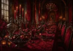 Banquet Procession Long Table Red Dining Room Wall Art