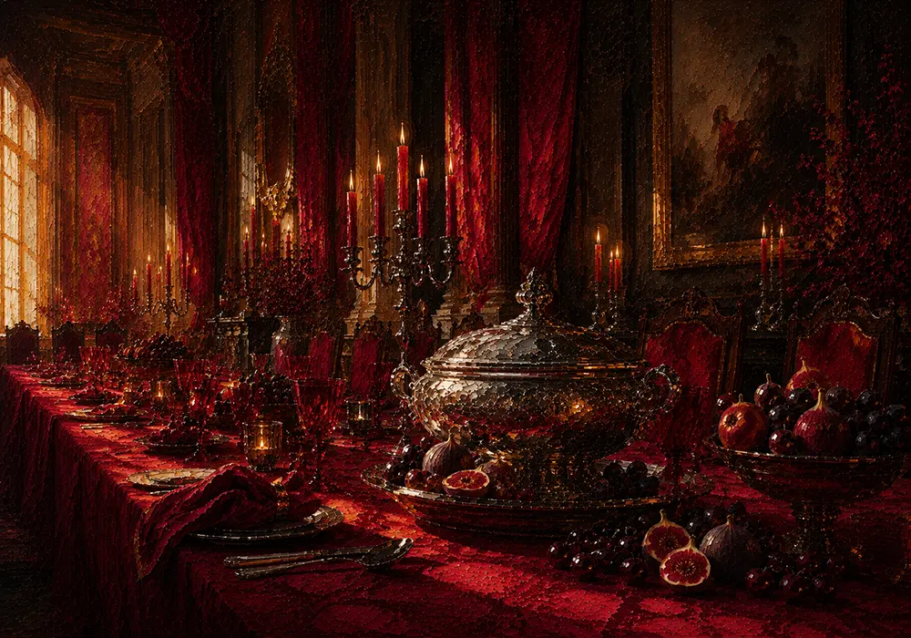 Banquet Salon Silver Tureen Red Dining Room Wall Art