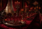 Banquet Interlude Ornate Serving Tray With Ruby Goblets Red Dining Room Wall Art