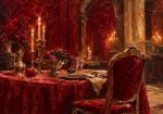 Banquet Passage Empty Banquet Chair Red Dining Room Wall Art