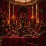 Banquet Cabinet Long Table Red Dining Room Wall Art