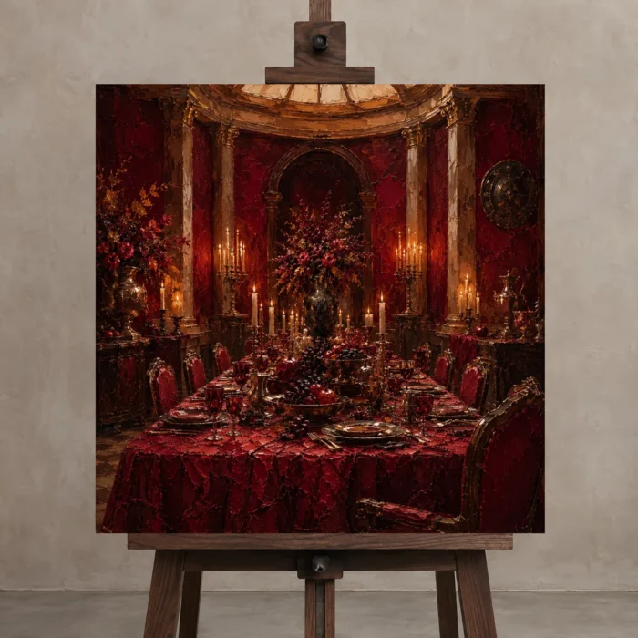 Premium Wall Art Kare Html Edition – NM3-RED-CB-S-001 displayed on a studio easel