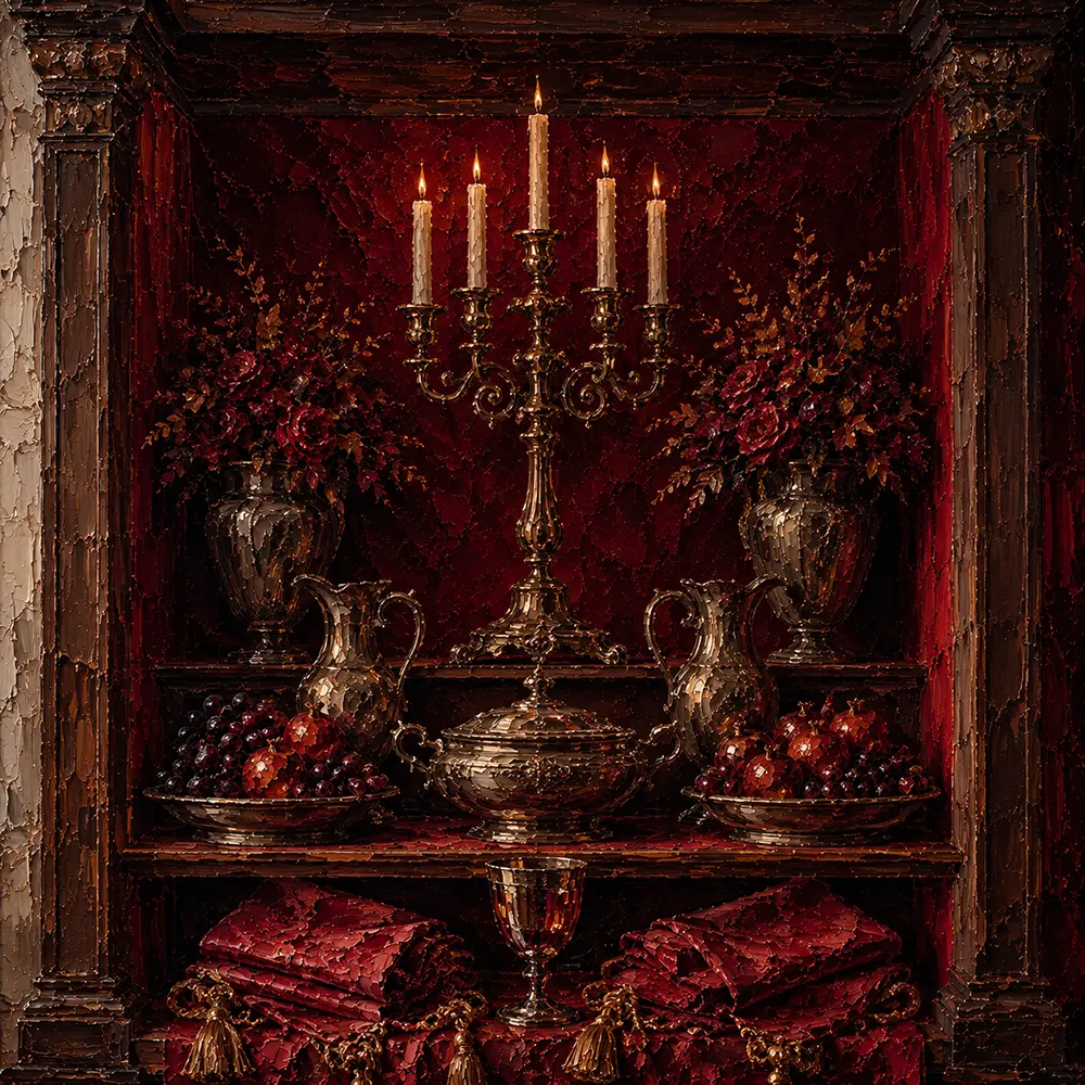 Banquet Ritual Towering Candelabrum Red Dining Room Wall Art