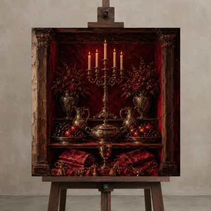 Premium Wall Art Kare Html Edition – NM3-RED-CB-S-003 displayed on a studio easel