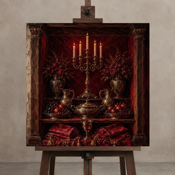 Premium Wall Art Kare Html Edition – NM3-RED-CB-S-003 displayed on a studio easel