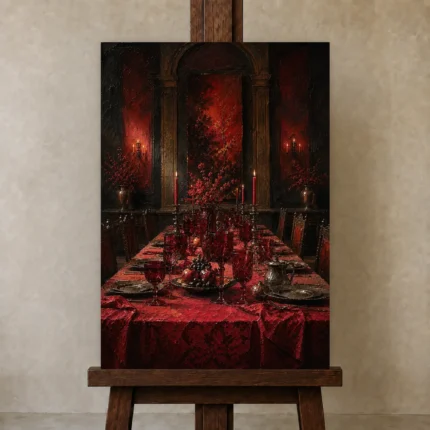 Premium Wall Art Dikey Html Edition – NM3-RED-CB-V-001 displayed on a studio easel