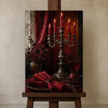 Premium Wall Art Dikey Html Edition – NM3-RED-CB-V-003 displayed on a studio easel