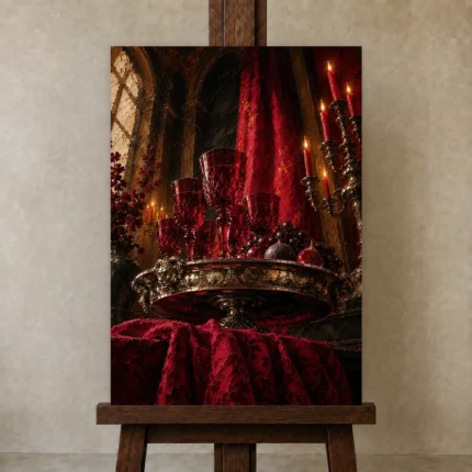 Premium Wall Art Dikey Html Edition – NM3-RED-CB-V-004 displayed on a studio easel