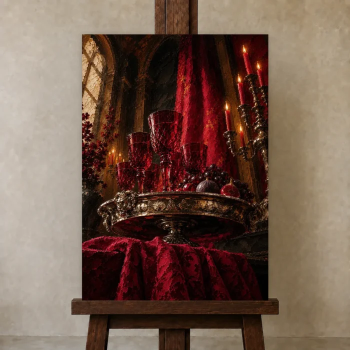 Premium Wall Art Dikey Html Edition – NM3-RED-CB-V-004 displayed on a studio easel