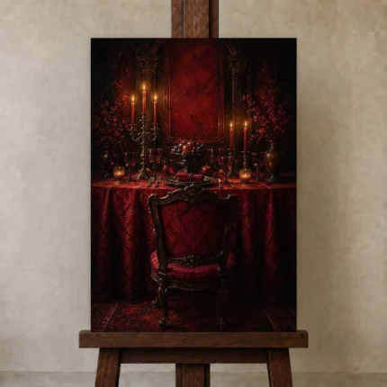 Premium Wall Art Dikey Html Edition – NM3-RED-CB-V-005 displayed on a studio easel