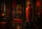 Lacquer Procession Tall Cinnabar Vase Red Entryway Wall Art
