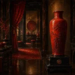 Lacquer Procession Tall Cinnabar Vase Red Entryway Wall Art