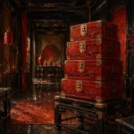 Lacquer Salon Stacked Lacquer Boxes With Engraved Lids Red Living Room Wall Art