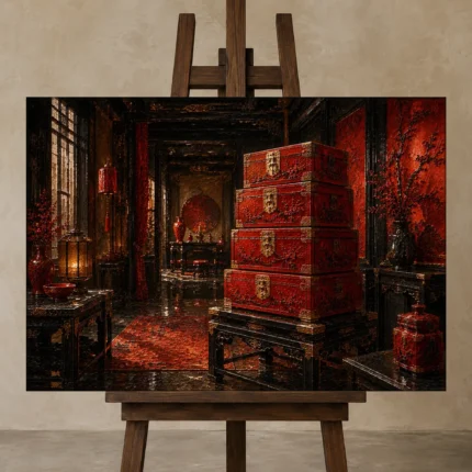Premium Wall Art Yatay Html Edition – NM3-RED-LO-H-002 displayed on a studio easel