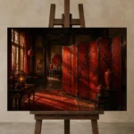 Premium Wall Art Yatay Html Edition – NM3-RED-LO-H-003 displayed on a studio easel