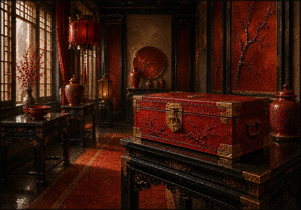 Lacquer Interlude Lacquer Tea Chest With Brass Fittings Red Home Office Wall Art