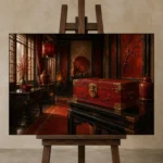 Premium Wall Art Yatay Html Edition – NM3-RED-LO-H-004 displayed on a studio easel