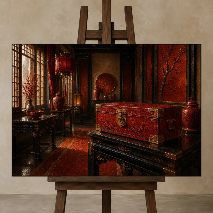 Premium Wall Art Yatay Html Edition – NM3-RED-LO-H-004 displayed on a studio easel