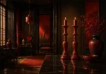 Lacquer Passage Pair Of Red Candlesticks Red Dining Room Wall Art