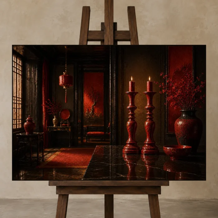 Premium Wall Art Yatay Html Edition – NM3-RED-LO-H-005 displayed on a studio easel