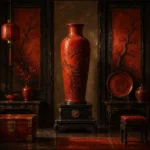 Lacquer Cabinet Tall Cinnabar Vase Red Entryway Wall Art