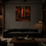 Premium Wall Art Kare Html Edition – NM3-RED-LO-S-001 shown in a warm modern interior