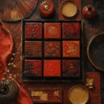 Lacquer Emblem Stacked Lacquer Boxes With Engraved Lids Red Living Room Wall Art