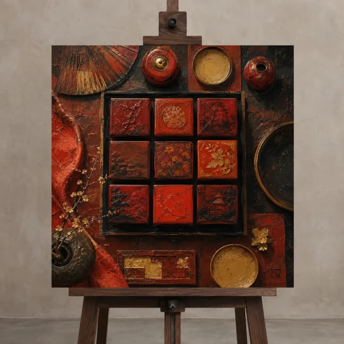 Premium Wall Art Kare Html Edition – NM3-RED-LO-S-002 displayed on a studio easel