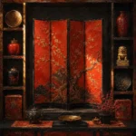 Lacquer Ritual Sculptural Red Folding Screen Red Living Room Wall Art