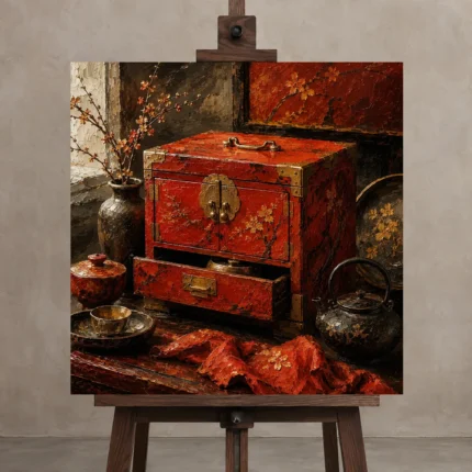 Premium Wall Art Kare Html Edition – NM3-RED-LO-S-004 displayed on a studio easel