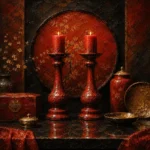 Lacquer Constellation Pair Of Red Candlesticks Red Dining Room Wall Art