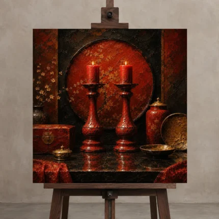 Premium Wall Art Kare Html Edition – NM3-RED-LO-S-005 displayed on a studio easel