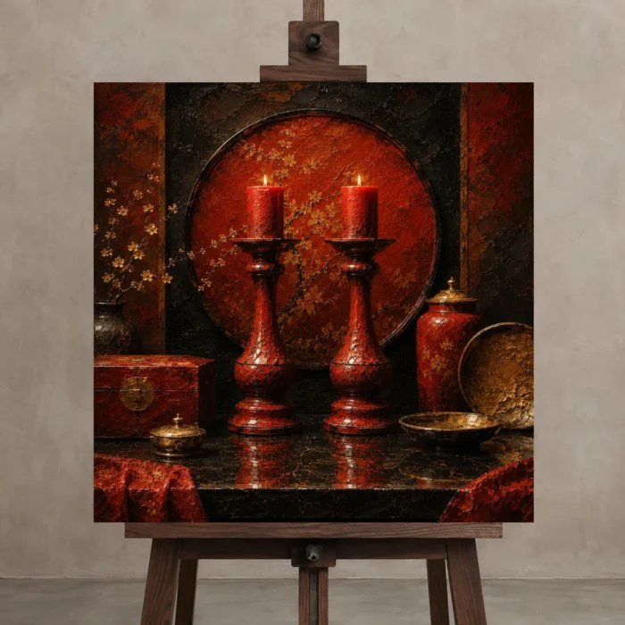 Premium Wall Art Kare Html Edition – NM3-RED-LO-S-005 displayed on a studio easel