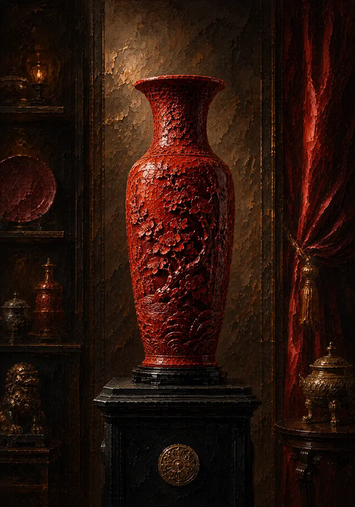 Lacquer Sentinel Tall Cinnabar Vase Red Entryway Wall Art