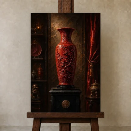 Premium Wall Art Dikey Html Edition – NM3-RED-LO-V-001 displayed on a studio easel