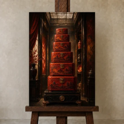 Premium Wall Art Dikey Html Edition – NM3-RED-LO-V-002 displayed on a studio easel