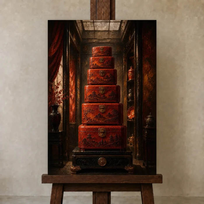 Premium Wall Art Dikey Html Edition – NM3-RED-LO-V-002 displayed on a studio easel