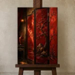 Premium Wall Art Dikey Html Edition – NM3-RED-LO-V-003 displayed on a studio easel