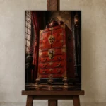Premium Wall Art Dikey Html Edition – NM3-RED-LO-V-004 displayed on a studio easel