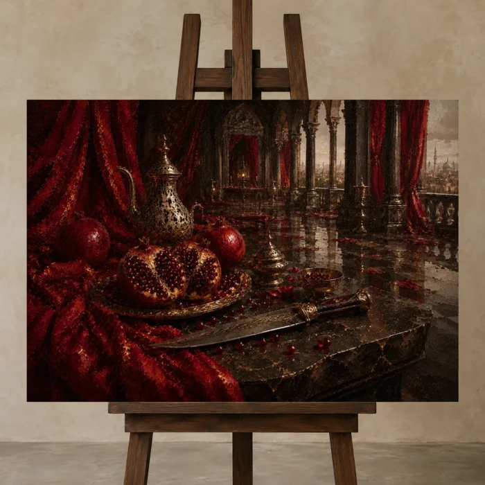 Premium Wall Art Yatay Html Edition – NM3-RED-PR-H-004 displayed on a studio easel